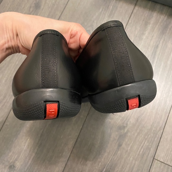 Prada Black Leather Rubber Sole Loafers Size 11 - Picture 8 of 14